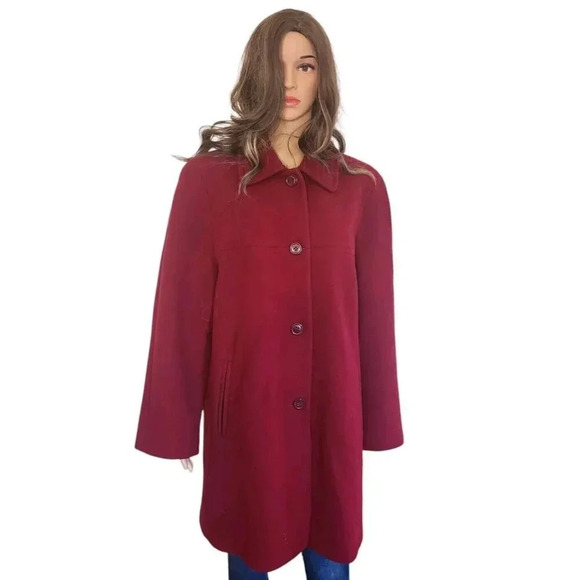 Bromley Collection Long Coat Red Long Sleeve Front Button Size 12 - Picture 1 of 15